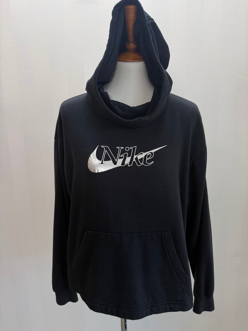 Nike Sportswear Icon Clash Funnel Neck Fleece Hoodie Black Silver Sz M
